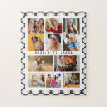 10 Foto Moderne Groovy Daisy Blume Stilvolle Bezei<br><div class="desc">10 Foto Modern Groovy Daisy Blume Stilvolle Name Jigsaw Puzzle bietet Ihnen zehn Ihrer Lieblingsfotos für eine einfache und schnelle Aufnahme Ihrer eigenen Foto-Collage. Personalisieren Sie sich mit Ihrem Namen und umgeben von einer Retro-Groovy-Blume und Schachbrettmuster. Es ist ein perfektes Geschenk für Weihnachten, Geburtstage, Muttertag, Vatertag, Schwestern, beste Freunde und...</div>