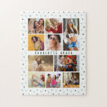 10 Foto Moderne grüne romantische Liebe trägt den<br><div class="desc">10 Foto Moderne Grün Romantische Liebe Heats Name Jigsaw Puzzle bietet zehn Ihrer Lieblingsfotos für eine einfache und schnelle DIY hinzufügen Sie Ihre eigene Foto-Collage. Personalisieren Sie sich mit Ihrem Namen und umgeben von einem niedlichen, grünen Herzmuster der Liebe. Macht ein perfektes Geschenk für Weihnachten, Geburtstage, Muttertag, Schwestern, beste Freunde...</div>