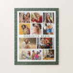 10 Foto Moderne Sterne Stilvolle Grüne Bezeichnung<br><div class="desc">10 Foto Modern Stars Das stilvolle Jigsaw Puzzle mit 10 Lieblingsbildern für ein einfaches und schnelles Arbeiten und eine eigene Foto-Collage. Personalisieren Sie sich mit Ihrem Namen und umgeben von einem einfachen Sternmuster auf grünem Hintergrund. Macht ein perfektes Geschenk für Weihnachten, Geburtstage, Muttertag, Schwestern, beste Freunde und mehr. Entworfen von...</div>