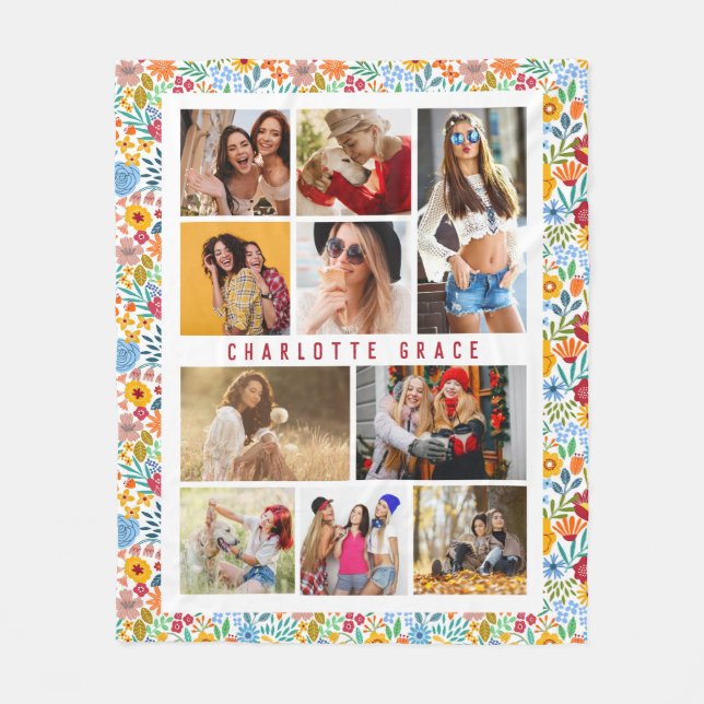 10 Foto Moderne Trendy Floral Stilvoller Name Fleecedecke (Vorderseite)