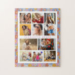 10 Foto Moderne Trendy Hippie Floral Stilvoller Na<br><div class="desc">Das 10 Foto Modern Trendy Hippie Floral Stylish Name Jigsaw Puzzle enthält zehn Ihrer Lieblingsfotos für ein einfaches und schnelles Hinzufügen Ihrer eigenen Foto-Collage. Personalisieren Sie mit Ihrem Namen und umgeben von einem Retro Hippie bunten Blumenmuster. Macht ein perfektes Geschenk für Weihnachten, Geburtstage, Muttertag, Schwestern, beste Freunde und mehr. Entworfen...</div>