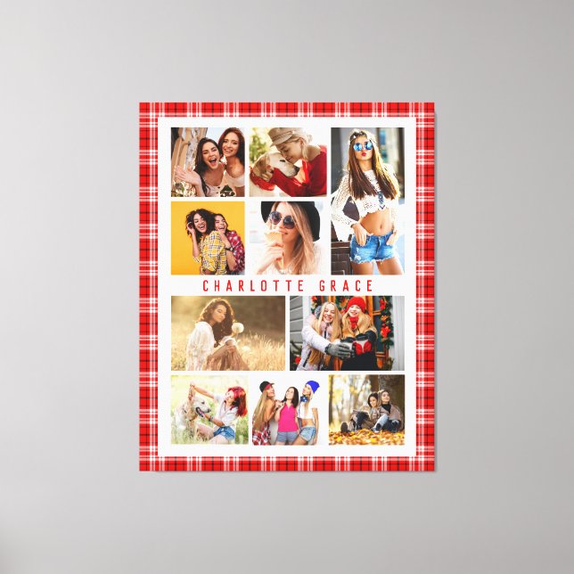 10 Foto Moderne Trendy Red Kariert Stylish Name Leinwanddruck (Vorderseite)