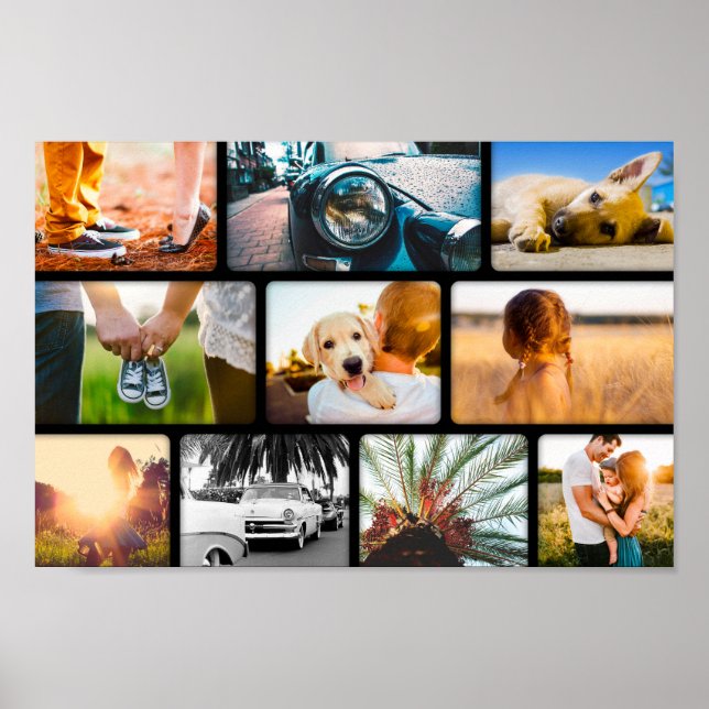 10 Foto Poster Collage Template Schwarzer Rahmen (Vorne)