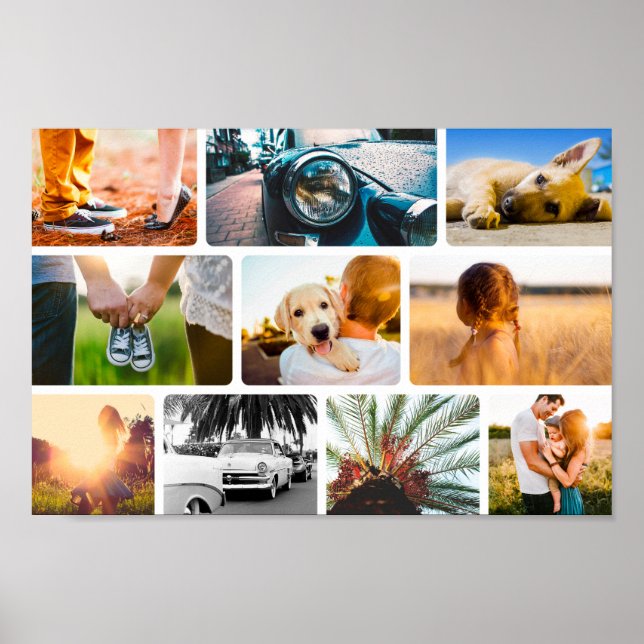 10 Foto Poster Collage Template Weißrahmen (Vorne)