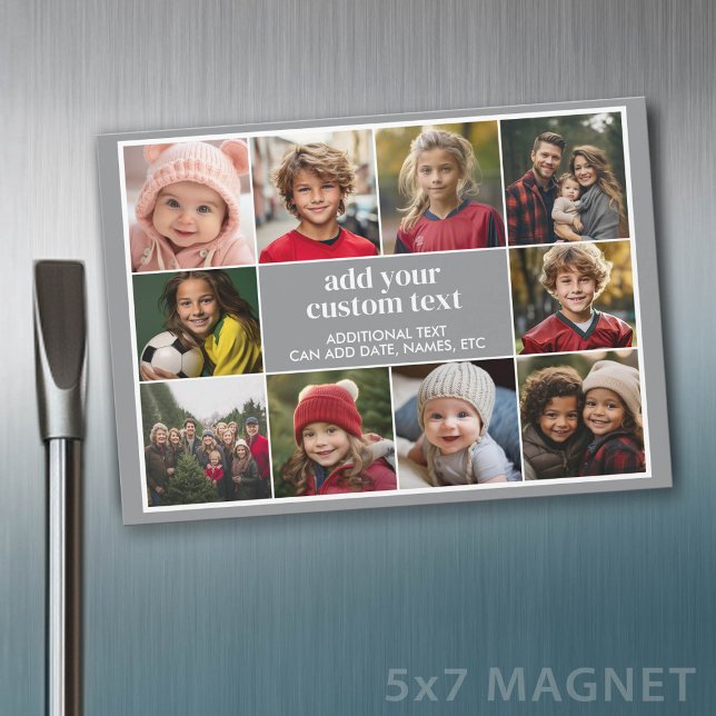 10-Foto-Rahmen mit Textmitte - grauer Magnet (Photo Magnet - 5x7)
