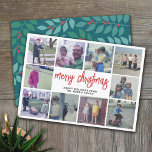 10 FotoCollage - Frohe Weihnachten Aquamarin botan<br><div class="desc">Tief aquamarine Blues,  grün und rot - 10 quadratische Fotos machen einen einzigartigen und trendigen Weihnachtsgrüßen mit einem rustikalen,  modernen Drehbuch auf der Vorderseite und einem festlichen botanischen Muster auf der Rückseite. Wenn Sie etwas bewegen möchten,  klicken Sie auf die Schaltfläche Anpassen,  um Änderungen vorzunehmen.</div>