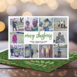 10 FotoCollage - Frohe Weihnachten Grün botanisch<br><div class="desc">Grün und Rot - Verwenden Sie 10 quadratische Fotos und machen Sie einen einzigartigen und trendigen Frohen Weihnachtsgrüßen mit einem rustikalen,  modernen Drehbuch auf der Vorderseite und einem festlichen botanischen Muster auf der Rückseite. Wenn Sie etwas bewegen möchten,  klicken Sie auf die Schaltfläche Anpassen,  um Änderungen vorzunehmen.</div>