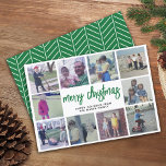10 FotoCollage - Frohe Weihnachten Grün Muster<br><div class="desc">Verwenden Sie 10 quadratische Fotos und machen Sie einen einzigartigen und trendigen Frohen Weihnachtsgrüßen mit einem rustikalen modernen Drehbuch auf der Vorderseite und einem einfachen Muster auf der Rückseite. Wenn Sie etwas bewegen möchten,  klicken Sie auf die Schaltfläche Anpassen,  um Änderungen vorzunehmen.</div>