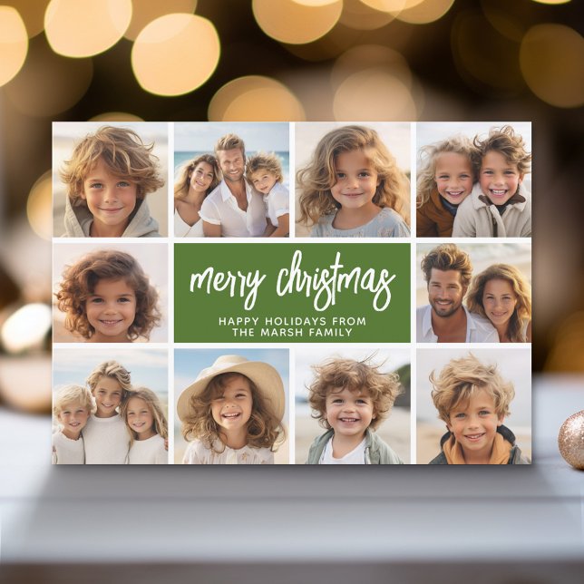 10 FotoCollage - Frohe Weihnachten Retro Streifen (Modern Holiday Greeting Card with a Family Photo)