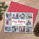 10 FotoCollage - Frohe Weihnachten Rotes Muster<br><div class="desc">Verwenden Sie 10 quadratische Fotos und machen Sie einen einzigartigen und trendigen Frohen Weihnachtsgrüßen mit einem rustikalen modernen Drehbuch auf der Vorderseite und einem einfachen Muster auf der Rückseite. Wenn Sie etwas bewegen möchten,  klicken Sie auf die Schaltfläche Anpassen,  um Änderungen vorzunehmen.</div>