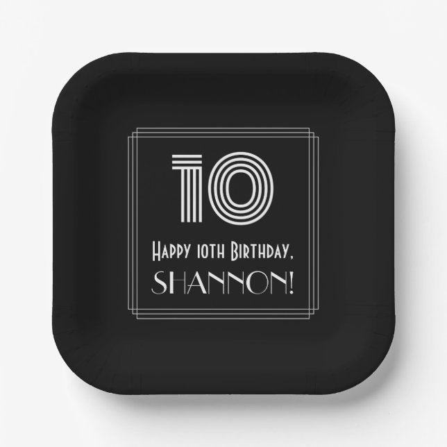 10. Geburtstag — Art Deco Inspiriert Aussehen "10" Pappteller (Vorderseite)