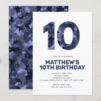 10. Geburtstag, Blaue Camouflage Personalisiertes  Einladung