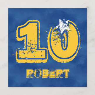 10. Geburtstag Blue and Gold Modern Grunge G10 Einladung