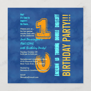 10. Geburtstag Blue and Gold Modern Grunge G10B Einladung