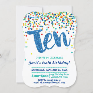 10. Geburtstag Blue Confetti Glitzer Einladung