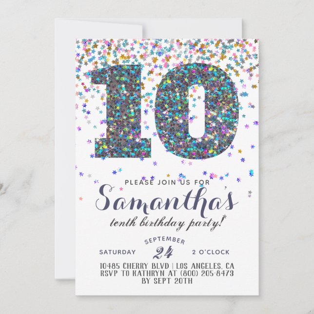 10. Geburtstag Confetti Einladung (Vorderseite)
