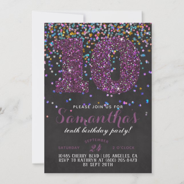 10. Geburtstag Confetti Einladung (Vorderseite)