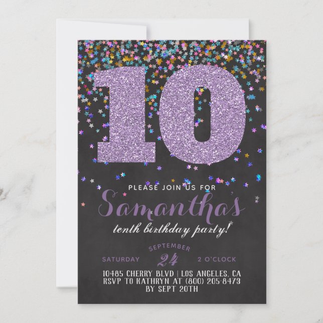 10. Geburtstag Confetti Einladung (Vorderseite)