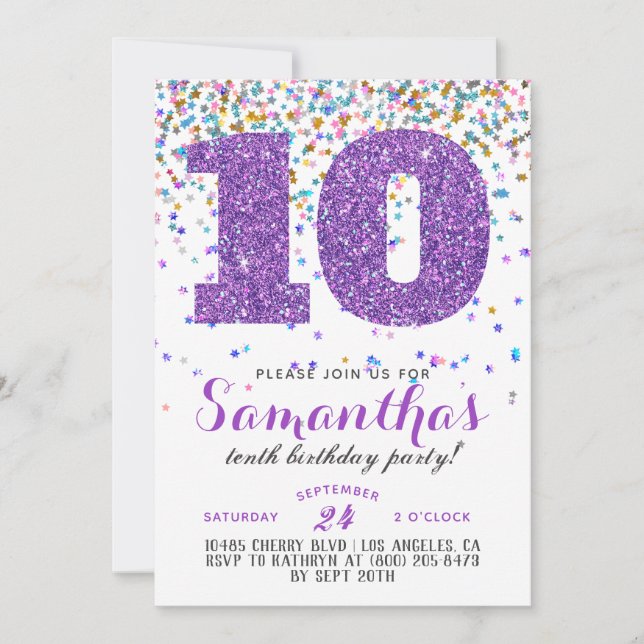 10. Geburtstag Confetti Einladung (Vorderseite)