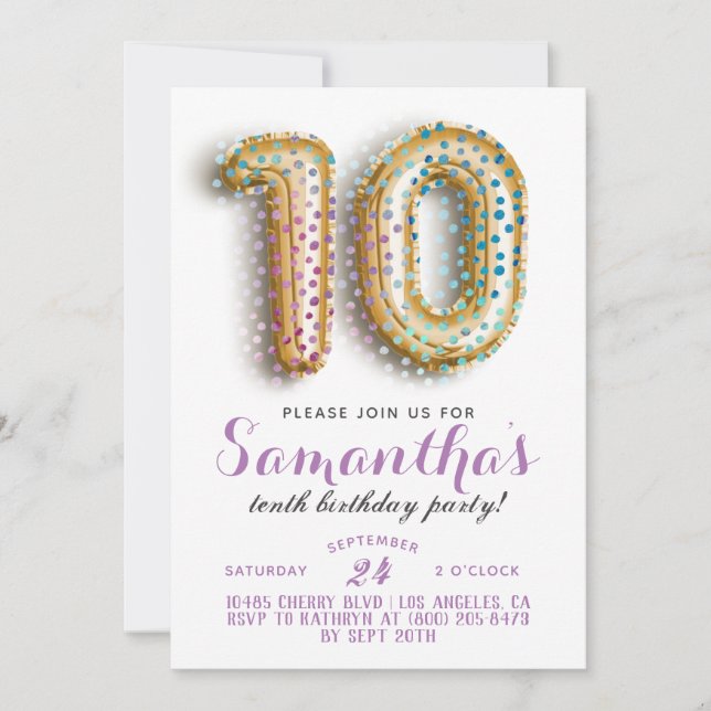 10. Geburtstag Confetti Einladung (Vorderseite)