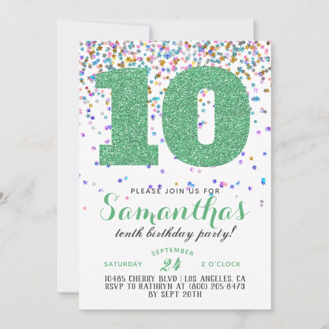 10. Geburtstag Confetti Einladung (Vorderseite)