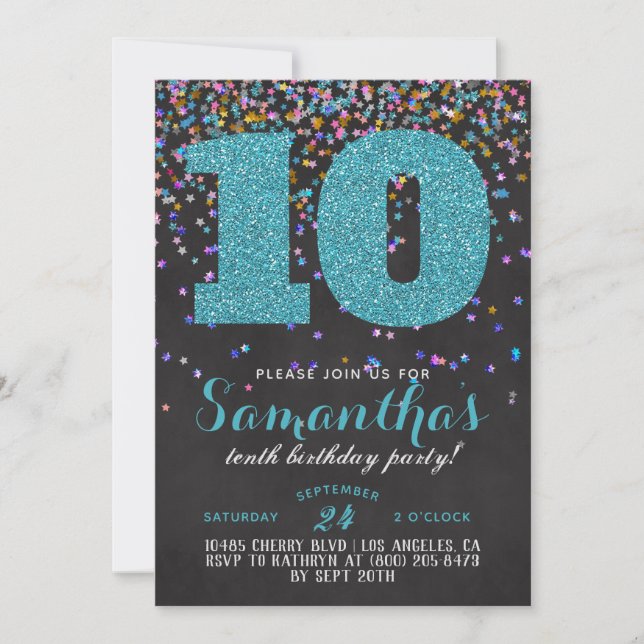 10. Geburtstag Confetti Einladung (Vorderseite)