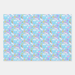 10. Geburtstag Einhorn Muster 3 Farben Verpackung Geschenkpapier Set