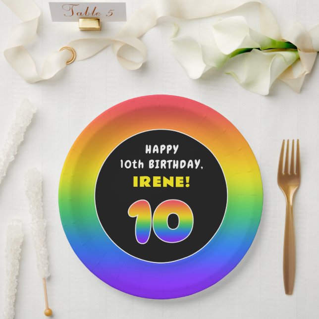 10. Geburtstag: Farbiger Regenbogen # 10, Individu Pappteller (Hochzeit)