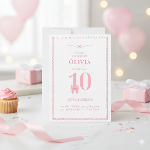 10. Geburtstag Girl Pink Bow Einladung