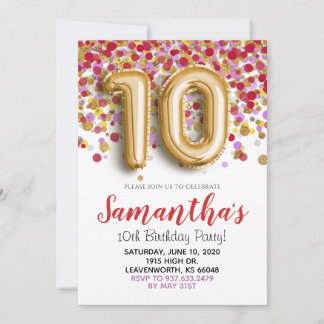 10. Geburtstag Gold Confetti Einladung