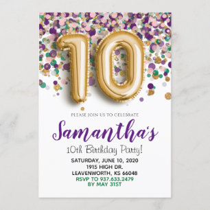 10. Geburtstag Gold Confetti Einladung