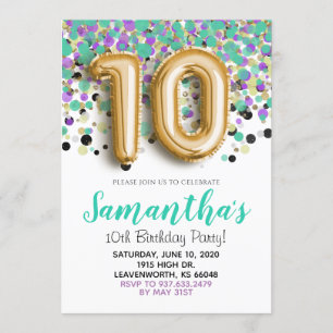 10. Geburtstag Gold Confetti Einladung