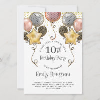 10. Geburtstag Gold Glitzer Confetti Balloons Blac