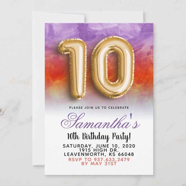 10. Geburtstag Gradient Einladung (Vorderseite)