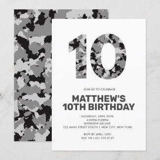 10. Geburtstag, Graues Camouflage Personalisiertes Einladung