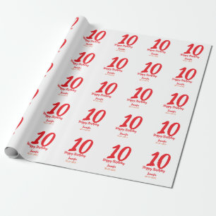 10. Geburtstag Hinzufügen Name Datum Jahr rote Vor Geschenkpapier