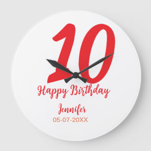 10. Geburtstag Hinzufügen Name Datum Jahr rote Vor Große Wanduhr