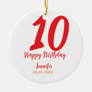 10. Geburtstag Hinzufügen Name Datum Jahr rote Vor Keramik Ornament