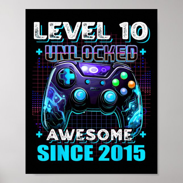 10. Geburtstag Junge Level 10 Gamer 10 Jahre Video Poster (Vorne)
