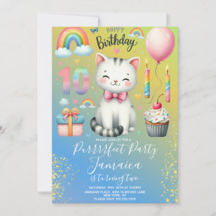 10. Geburtstag Kitten Regenbogen Party Einladung