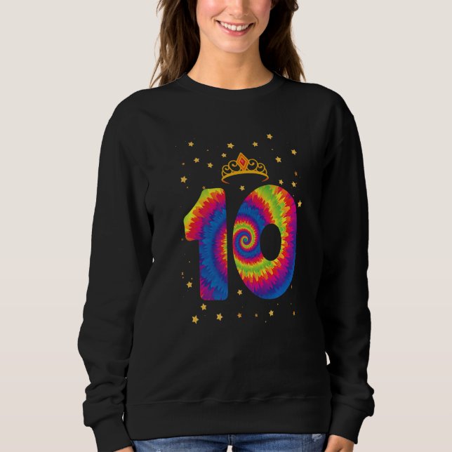 10. Geburtstag Krone Gefärbte Krawatte Girl Kinder Sweatshirt (Vorderseite)