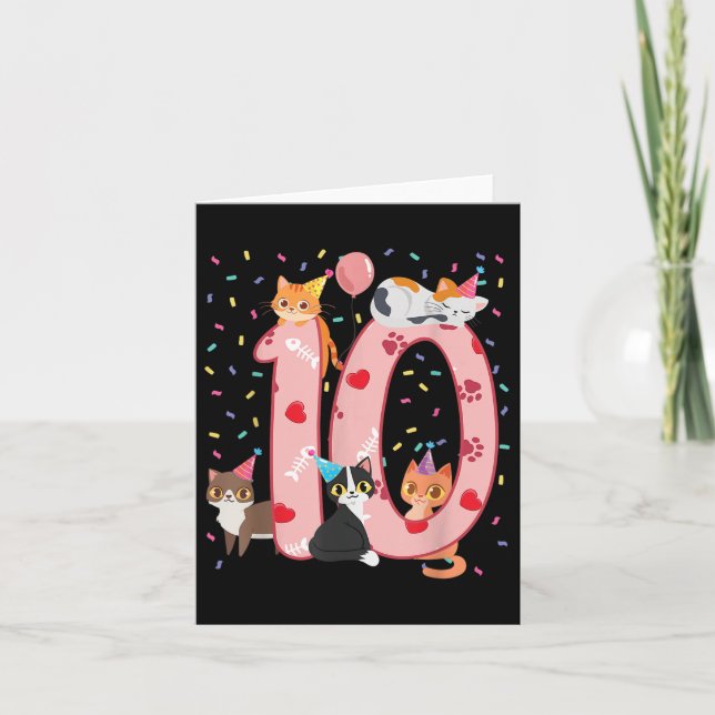 10. Geburtstag Mädchen Niedliche Katzenoutfit 10 J Karte (Vorderseite)