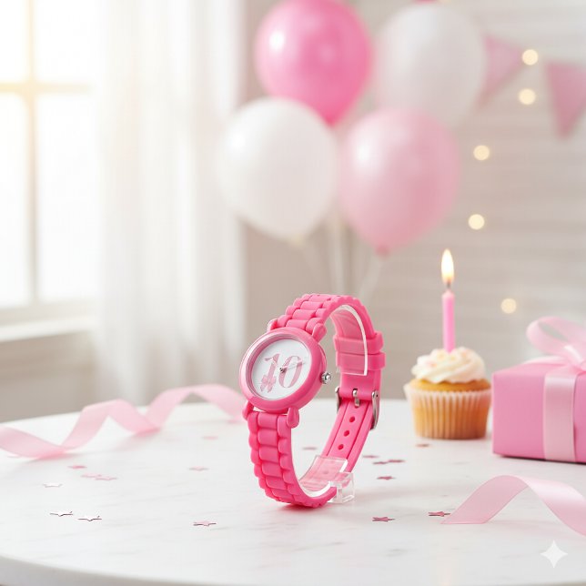 10. Geburtstag Mädchen Pink Bow Watch Armbanduhr (Von Creator hochgeladen)