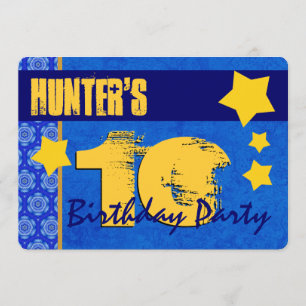 10. Geburtstag Moderne für Ihm Blau und Gold W13B7 Einladung
