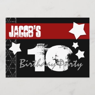 10. Geburtstag Moderne für ihn Red White Black W01 Einladung