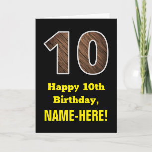 10. Geburtstag: Name, Imitate Holzkörnchen Muster  Karte