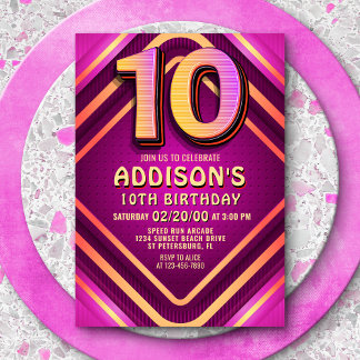 10. Geburtstag Neon Einladung