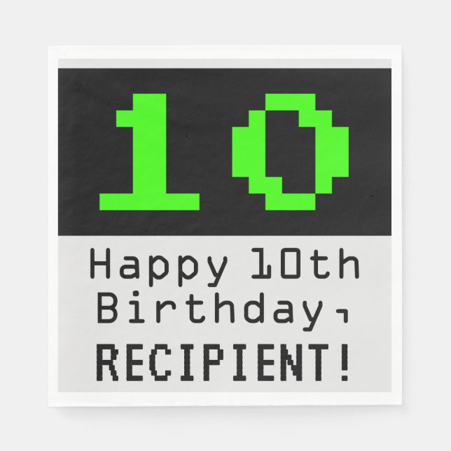 10. Geburtstag - Nerdy / Geeky Style "10" & Name Serviette (Vorderseite)