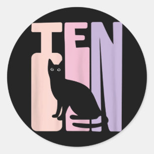 10. Geburtstag Niedlicher Katzen Fan 10 Jahre alt Runder Aufkleber