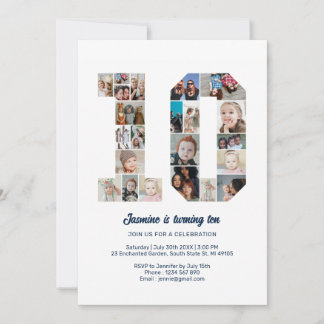 10. Geburtstag Nr. 10 Custom Foto Collage Einladung